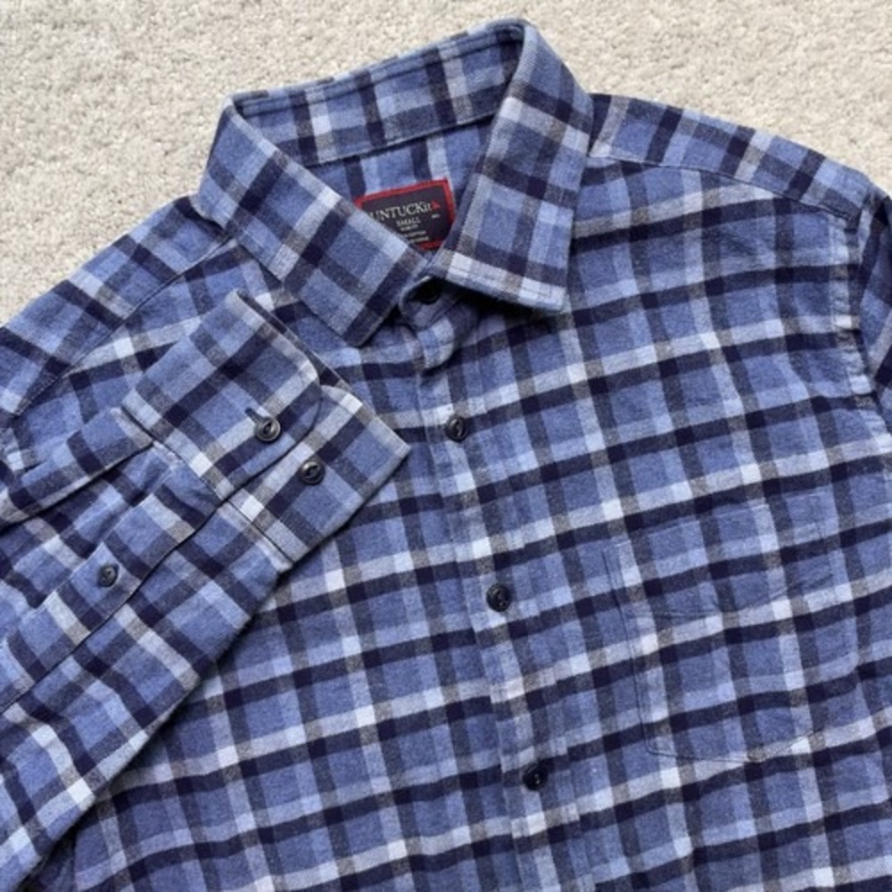UNTUCKit Caylise Mens Small Blue Plaid Flannel Shirt Slim Fit Cotton 40345